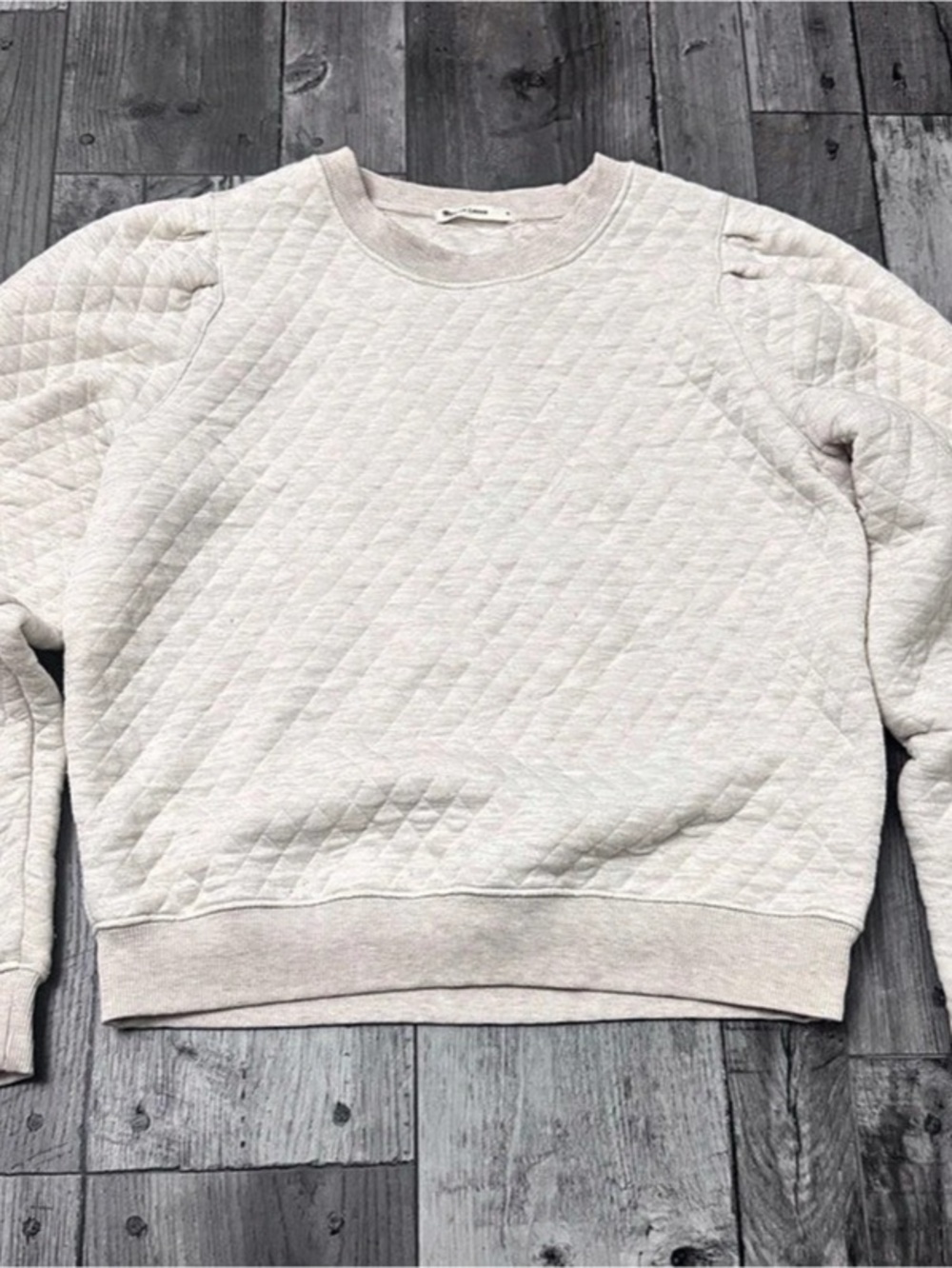 Marine Layer Women's Corbet Quilted Crewneck Top Sweatshirt Oat Small Puff